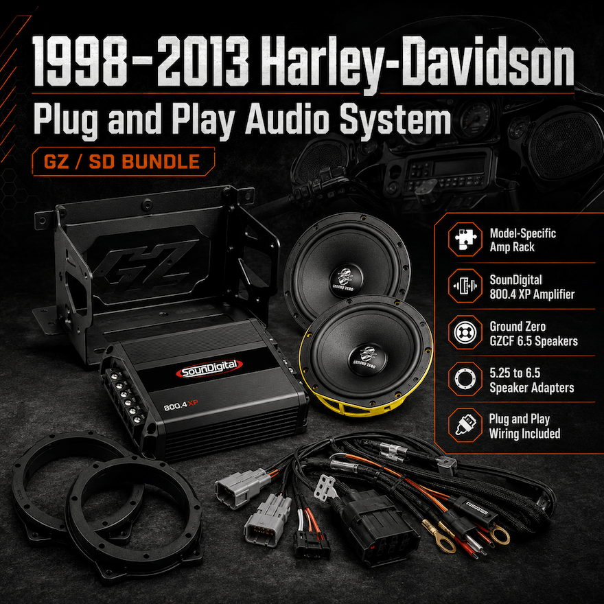 Ground Zero and SounDigital 1998-2013 Harley-Davidson plug and play audio system