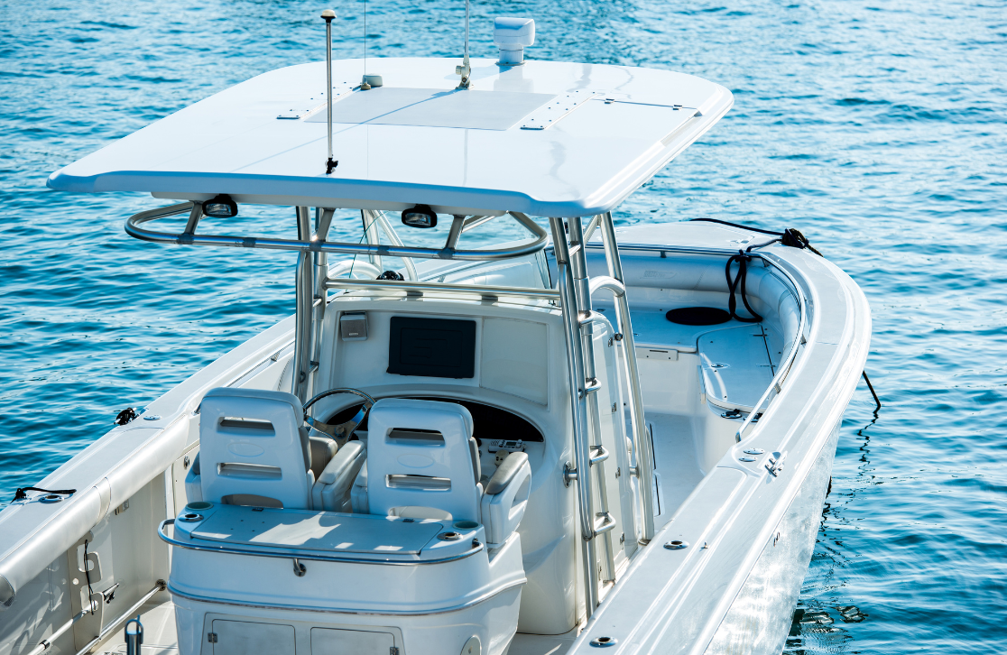 white boat with speakers installed