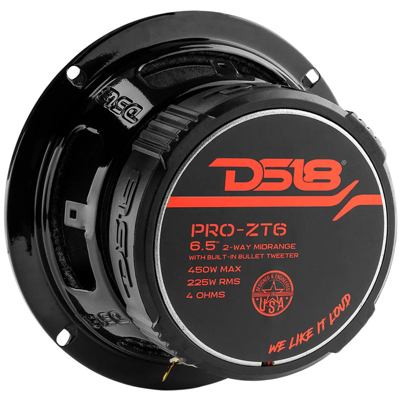 DS18 PRO-ZT
6.5" Coaxial Mid-Range Loudspeaker with Water Resistant Cone Built-in Bullet Tweeter & Grill