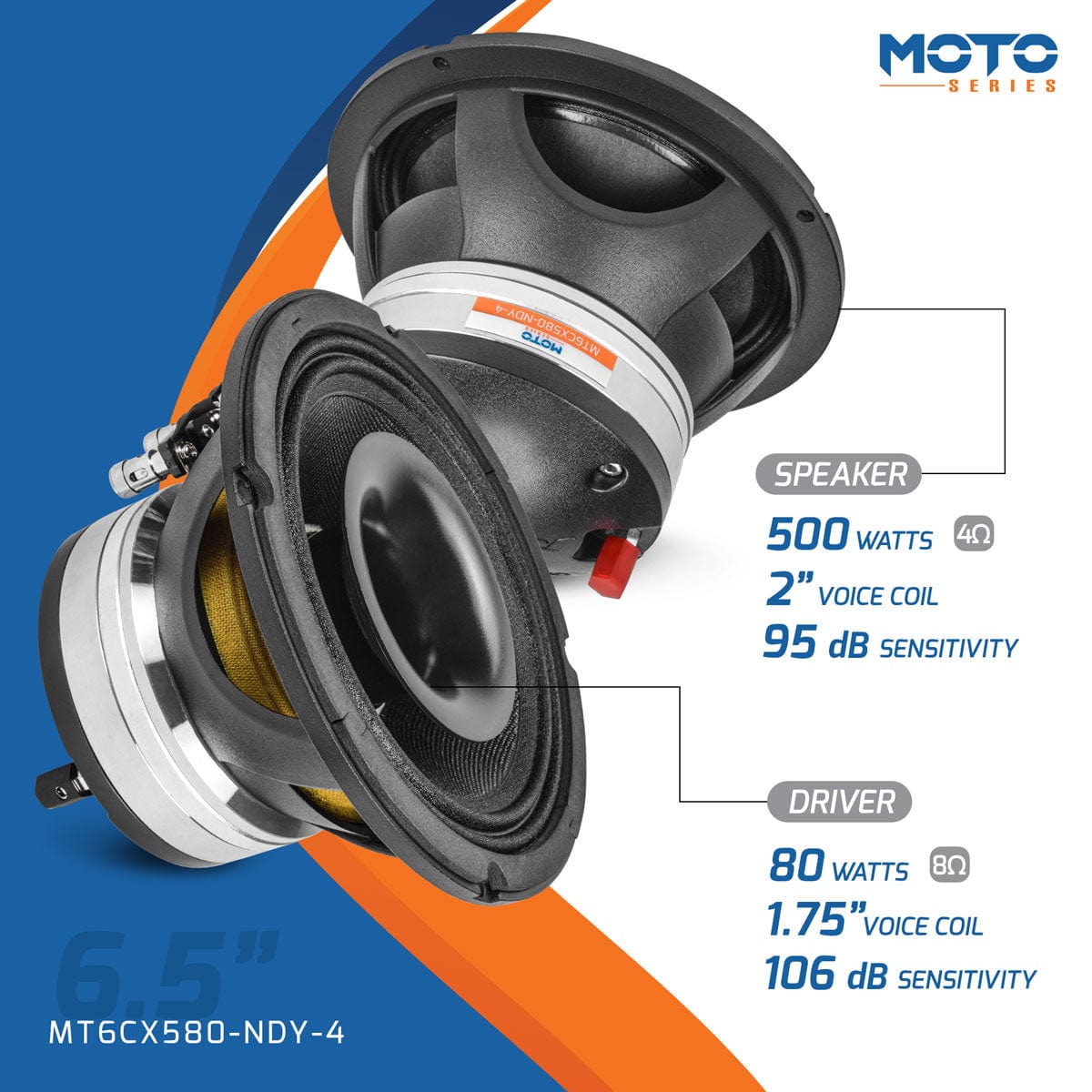 PRV Audio Speakers 6.5" Pro Coax PRV Audio MT6CX580-NDY-4 Pro Coaxial Horn Speaker 6.5"