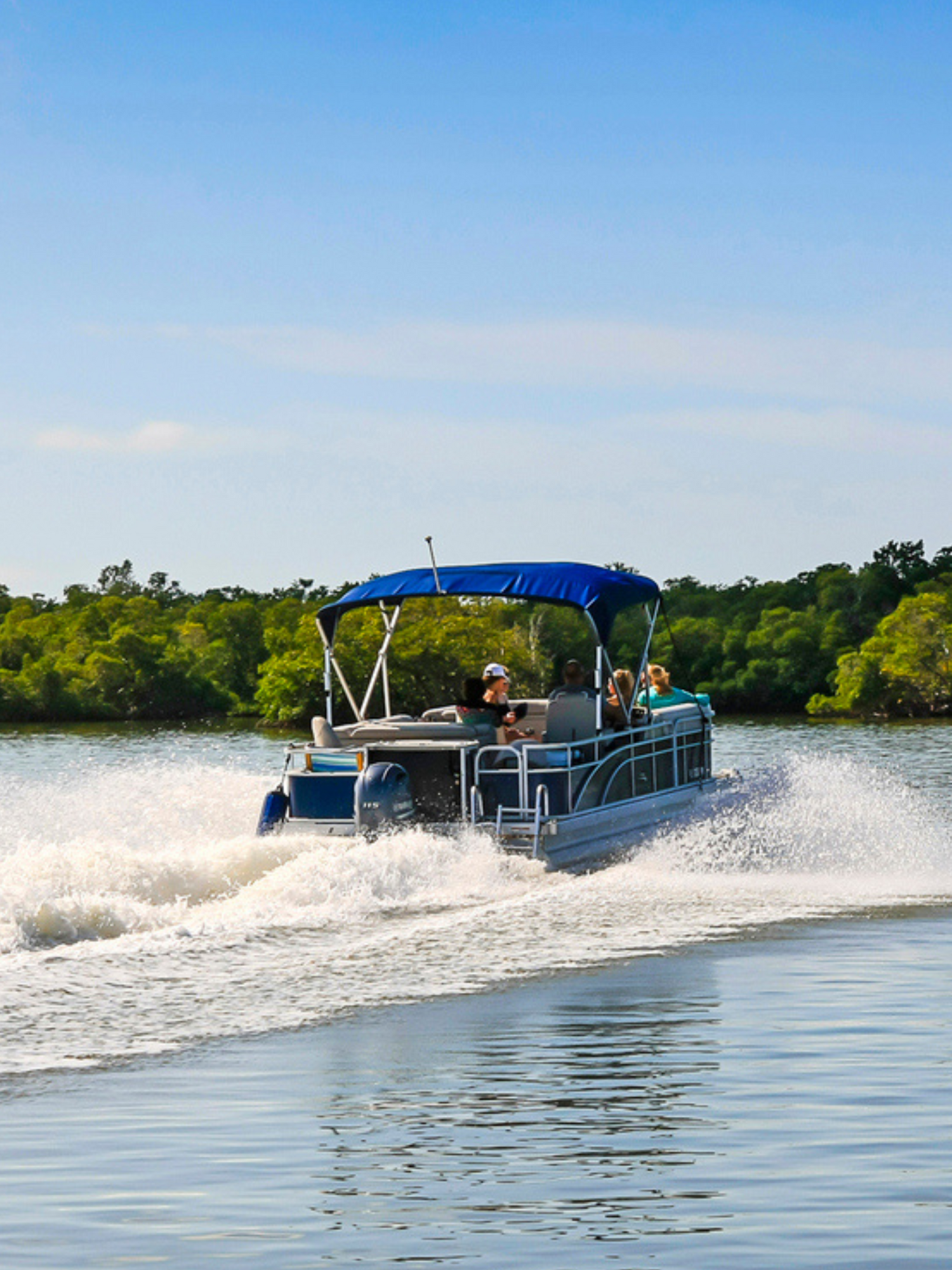 pontoon boat sailing in a lake 