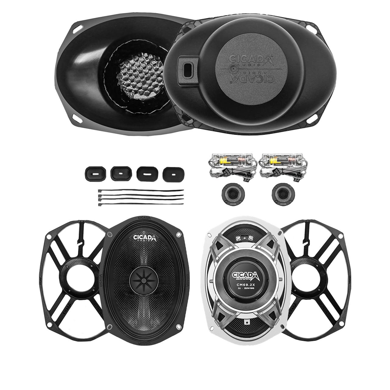 Cicada Audio CXK69.4 4-ohm 6x9 motorcycle component speaker kit with horn tweeters and crossovers