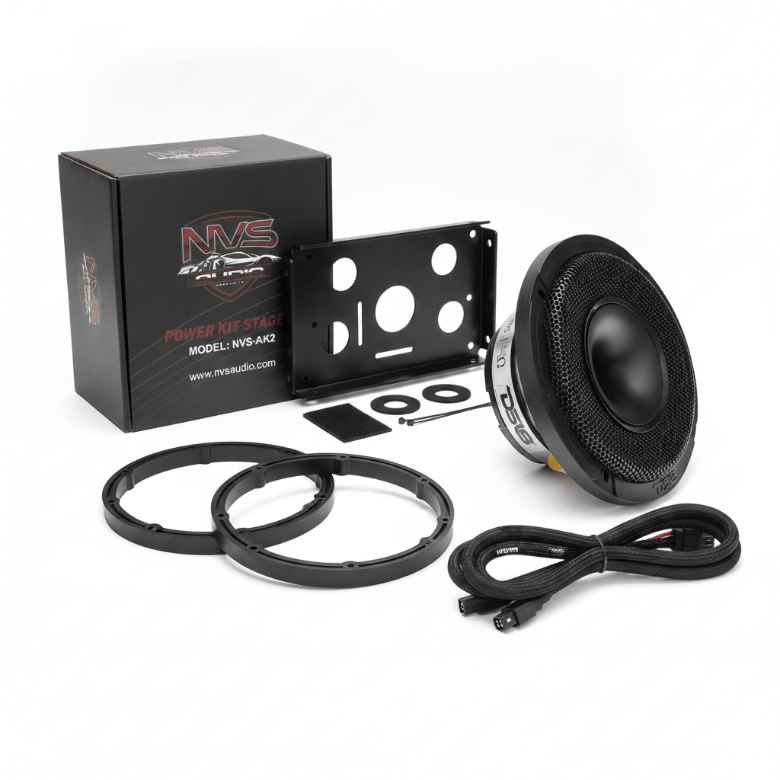 DS18 PRO-HY6.4MSL front speaker, NVS AK2 wiring, spacers and amplifier mounting hardware for 2014-2023 Harley-Davidson Street Glide