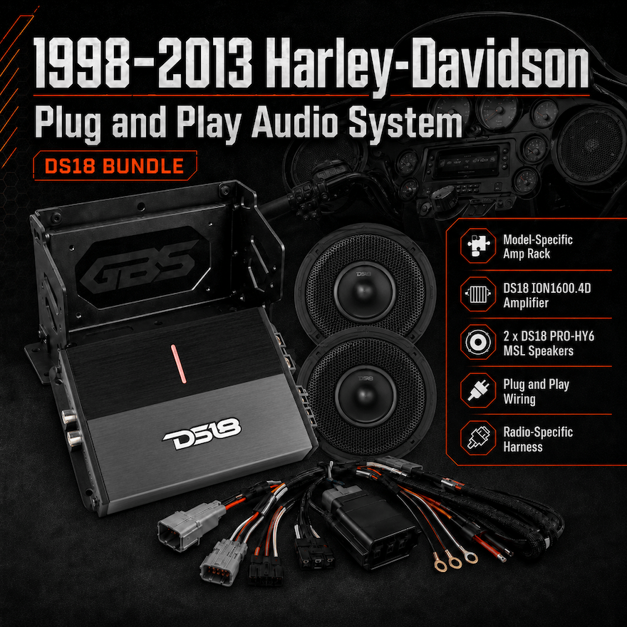 DS18 Motorcycle Audio 1998-2013 Harley-Davidson plug and play audio system