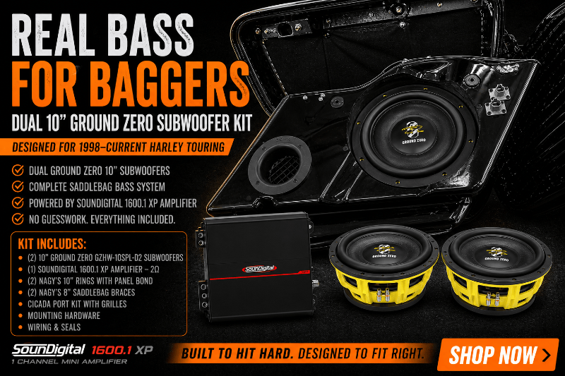 Ground Zero 10 inch Harley Touring subwoofer kit with Soundigital 1600.1 XP amplifier