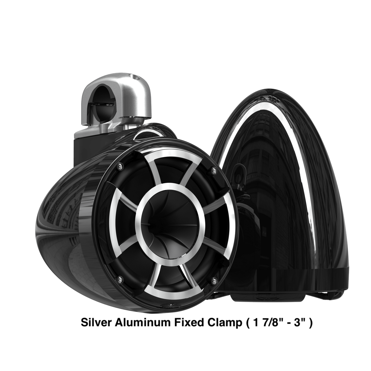 Wet Sounds Boat Wake Tower Speakers Silver Aluminum Fixed Clamp ( 1 7/8" - 3" ) Wet Sounds REV10™ Black V2 | Revolution Series 10" Black Tower Speakers