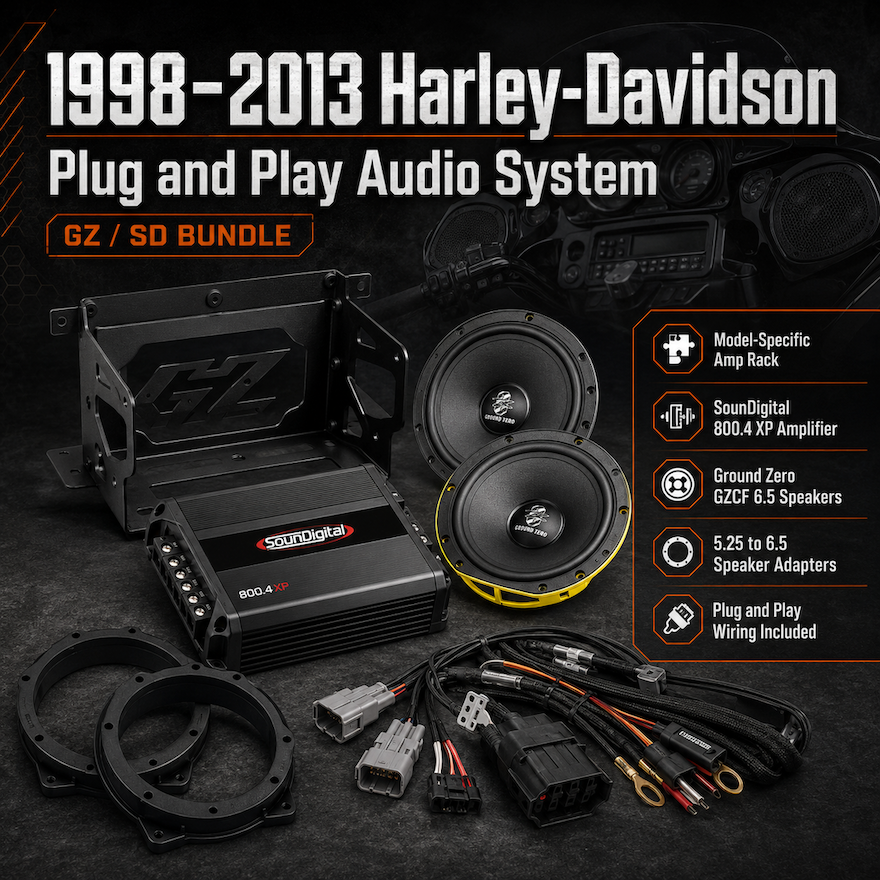 Ground Zero and SounDigital 1998-2013 Harley-Davidson plug and play audio system