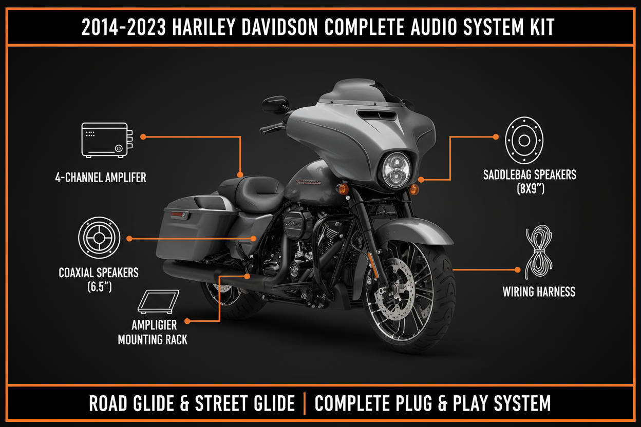 2014-2023 Harley Davidson Complete Audio System Kit with Road Glide