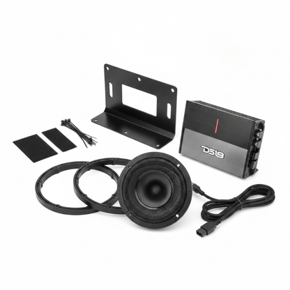 DS18 amplifier, PRO-HY6.4MSL fairing speaker, spacers, wiring and mounting bracket for 2014-2023 Harley-Davidson Street Glide audio installation