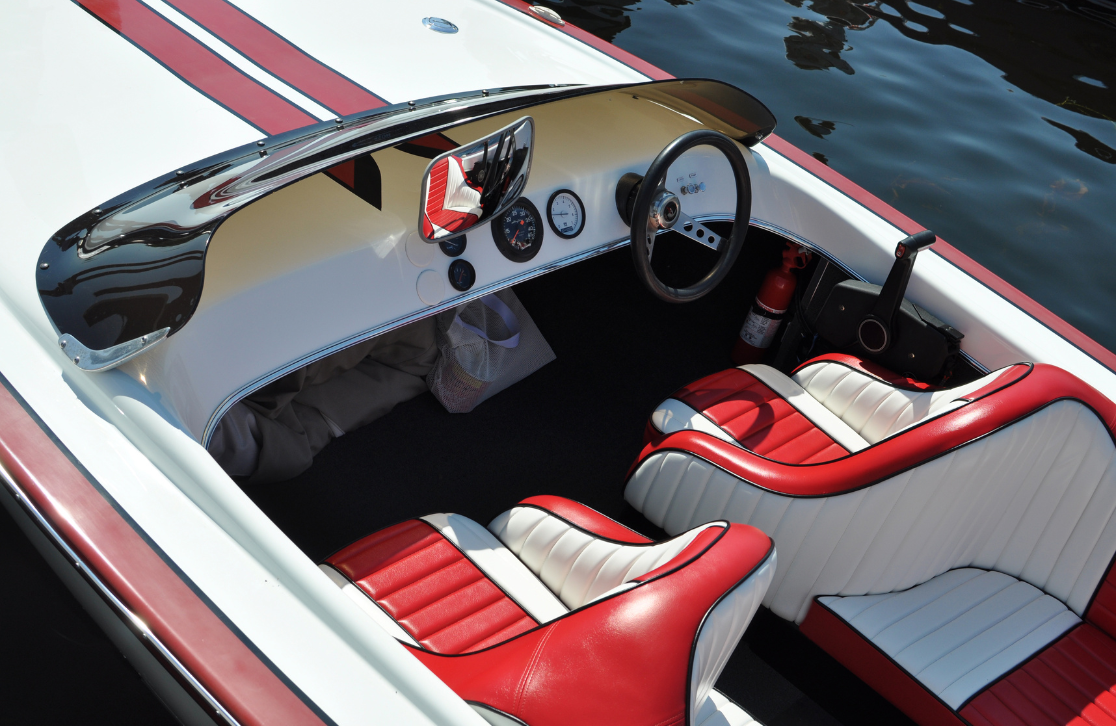 interior of a boat with leather seats