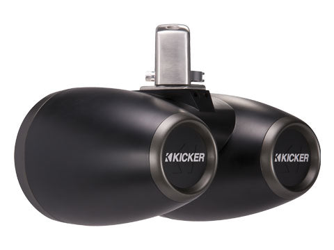 KICKER KMTDC65 Dual 6.5" Coaxial Tower System - Black (rear three-quarter)