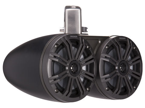 KICKER KMTDC65 Dual 6.5" Coaxial Tower System - Black (front three-quarter)