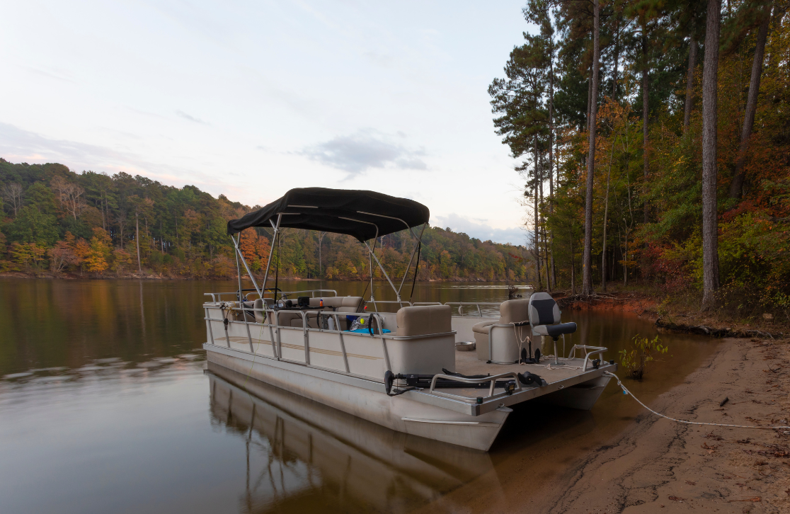 pontoon parked in a lake