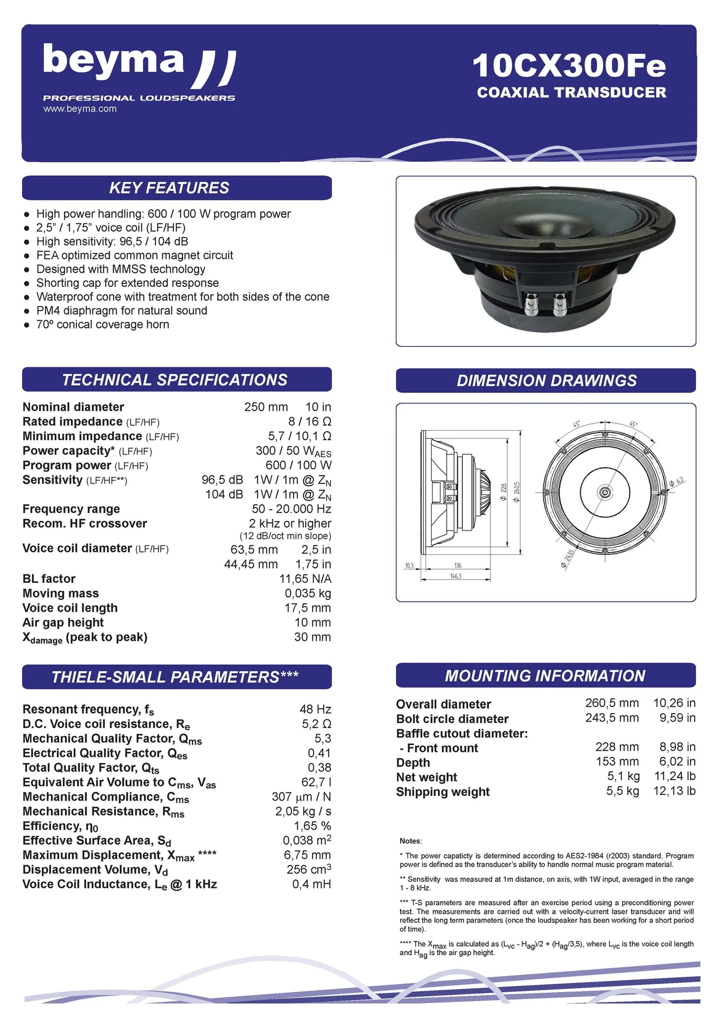 Beyma 10CX300FE - 10" Coaxial Speaker