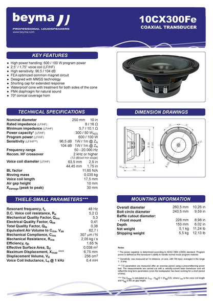 Beyma 10CX300FE - 10" Coaxial Speaker