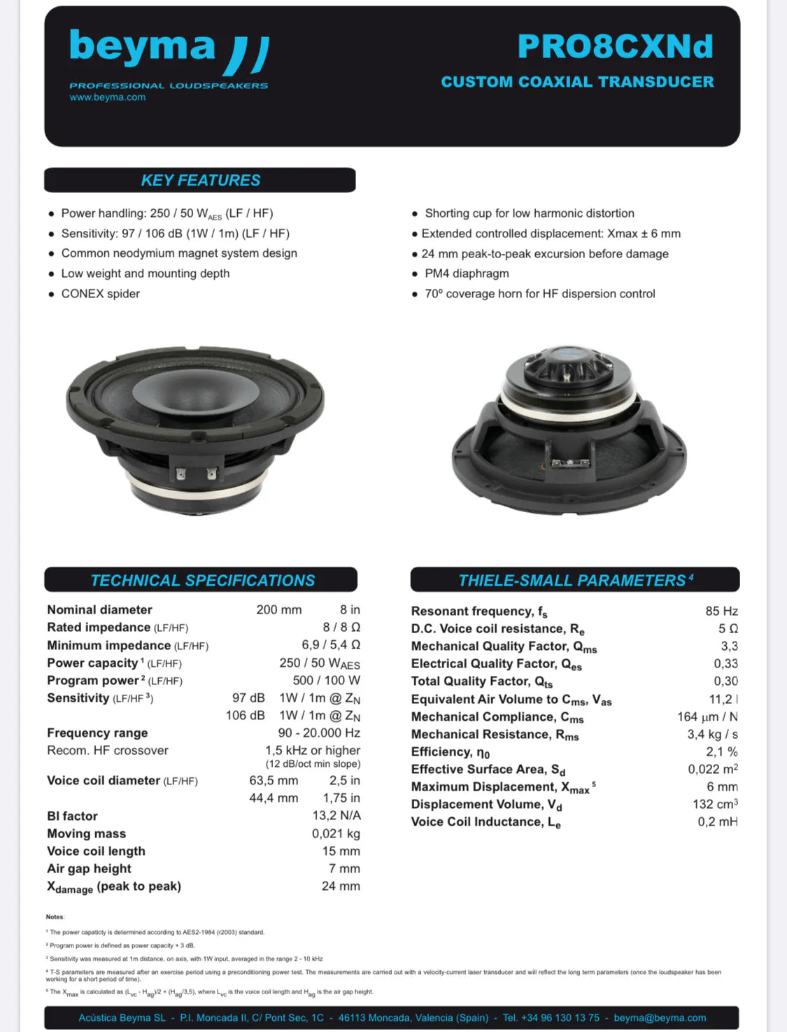 Beyma PRO8CXND - 8" Pro Coaxial Speaker