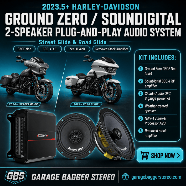 Ground Zero GZCF 6.5SPL-NEO and SounDigital XP 800.4 two-speaker audio system for 2023.5+ Harley Road Glide and Street Glide