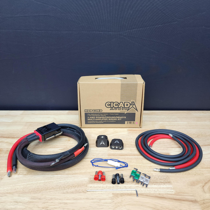 Cicada Audio® – 10 AWG Motorcycle Speaker Wire with Waterproof Quick Disconnects (Pair)
2 Gauge Power Amplifier Wiring Kit for Cicada FLX Amplifiers