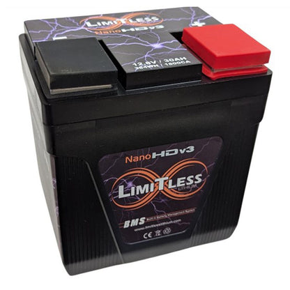 Limitless Lithium Nano HD v3 30AH, 5500-6000W Motorcycle / Pwersports w / Maintainer