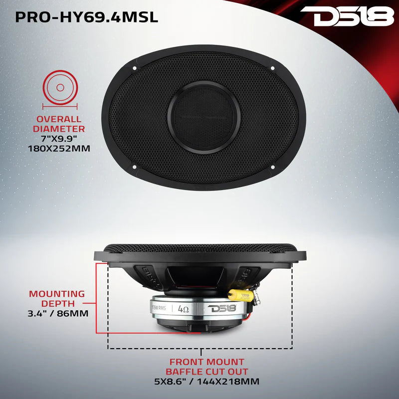 DS18 PRO-HY69 MSL 6x9" — Hybrid Slim Loudspeaker (Built-in Driver)