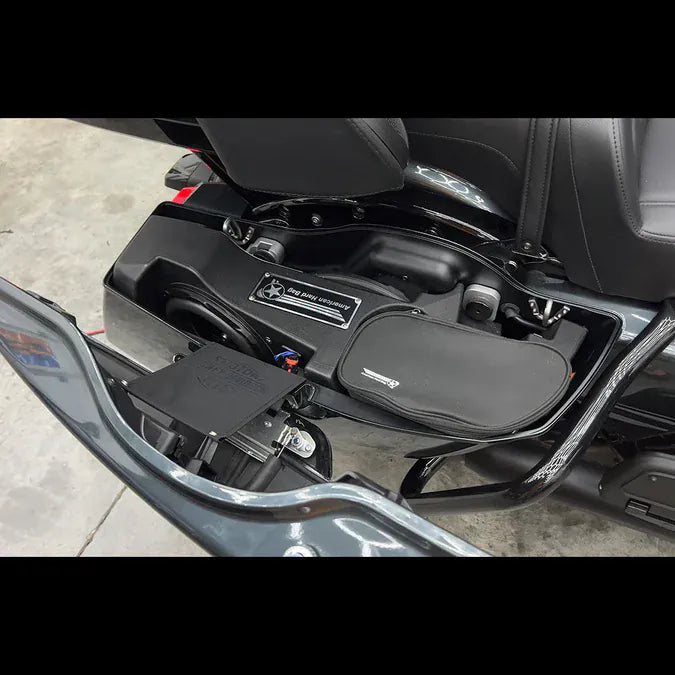 American Hard Bag drop-in subwoofer kit installed in 2023.5 Harley-Davidson Touring saddlebag