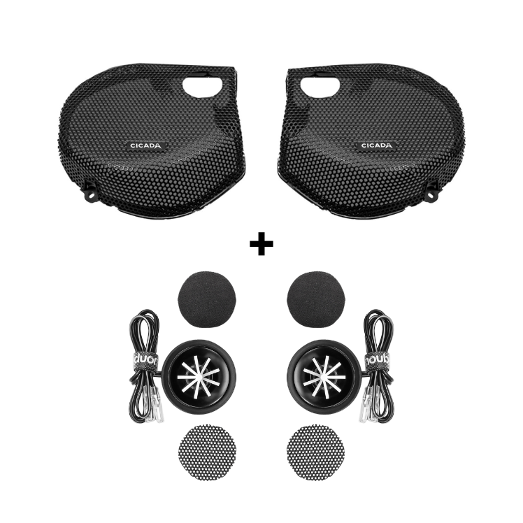 Cicada Audio 24CHDSGGTK-05 Street Glide fairing grilles with RR05T 4-ohm horn tweeters and external crossovers