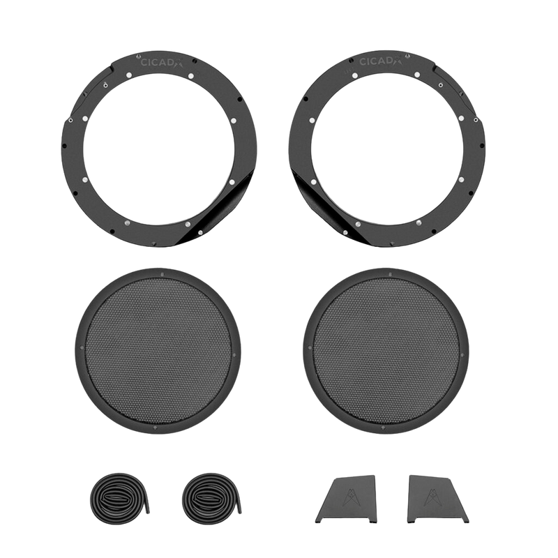 Cicada Audio 24HDRING 8-inch or 10-inch mid-bass mounting rings and grilles for 2024 and newer Harley-Davidson saddlebags