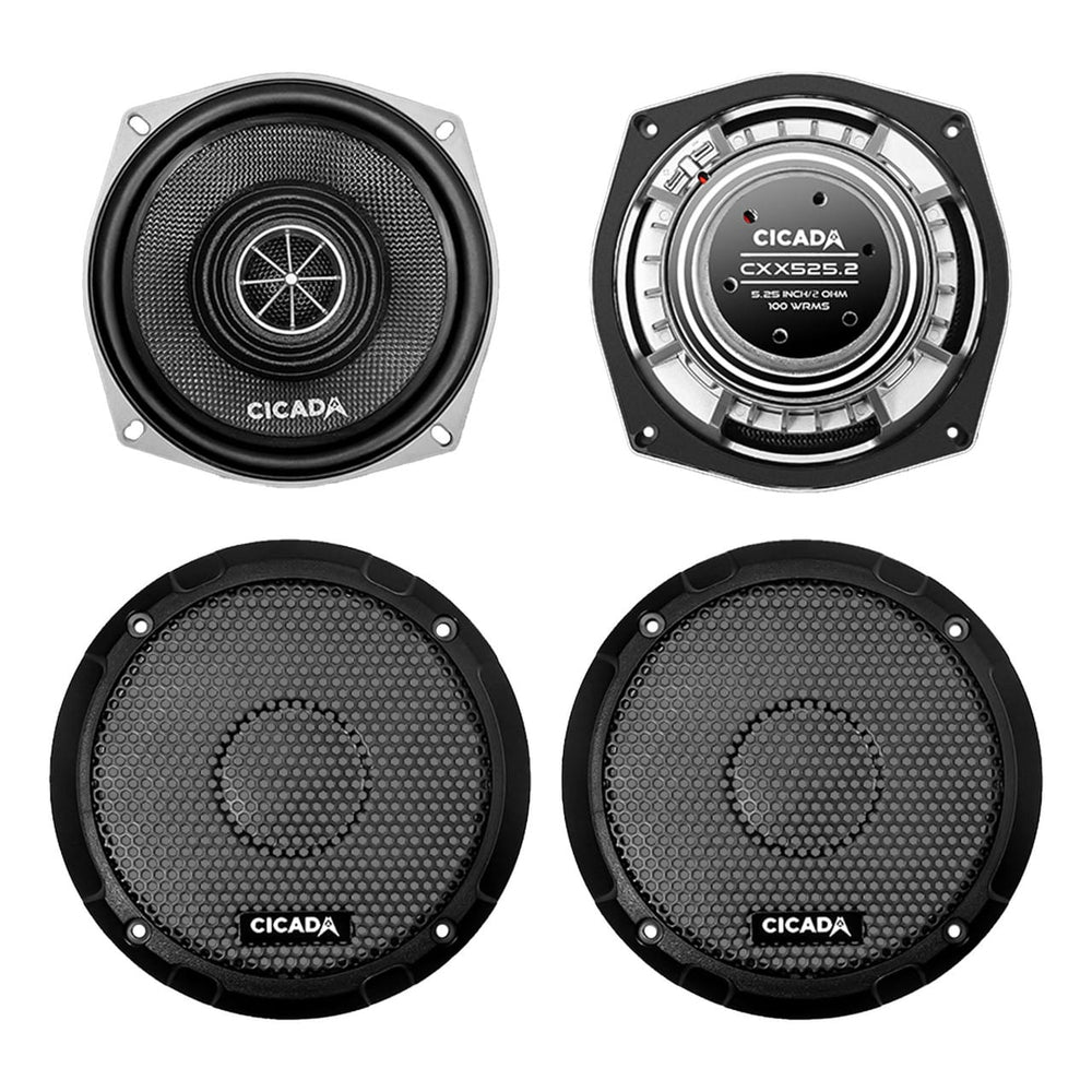 Cicada Audio CXX525 5.25-inch Pro Coaxial motorcycle speakers available in 2-ohm and 4-ohm versions