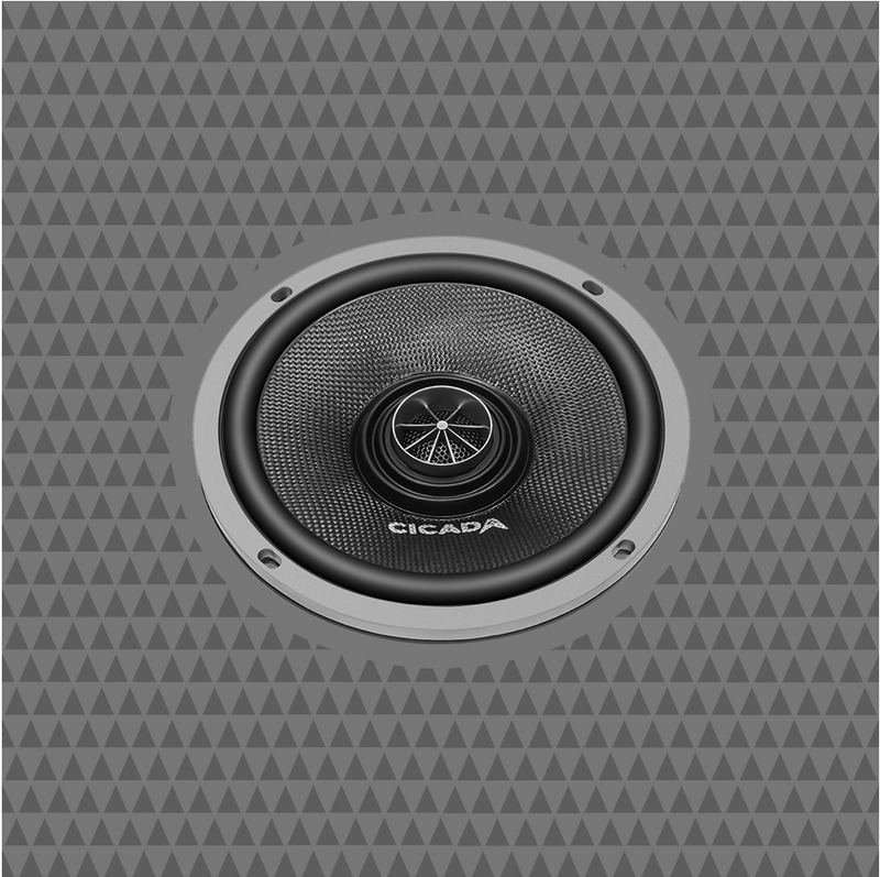 Front view of Cicada Audio CXX65 6.5 inch coaxial speaker for Harley motorcycle audio upgrades