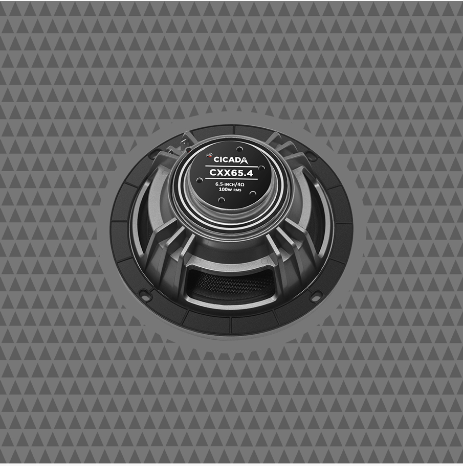 Rear magnet and basket detail of Cicada Audio CXX65 6.5 inch coaxial speaker for Harley bagger audio systems