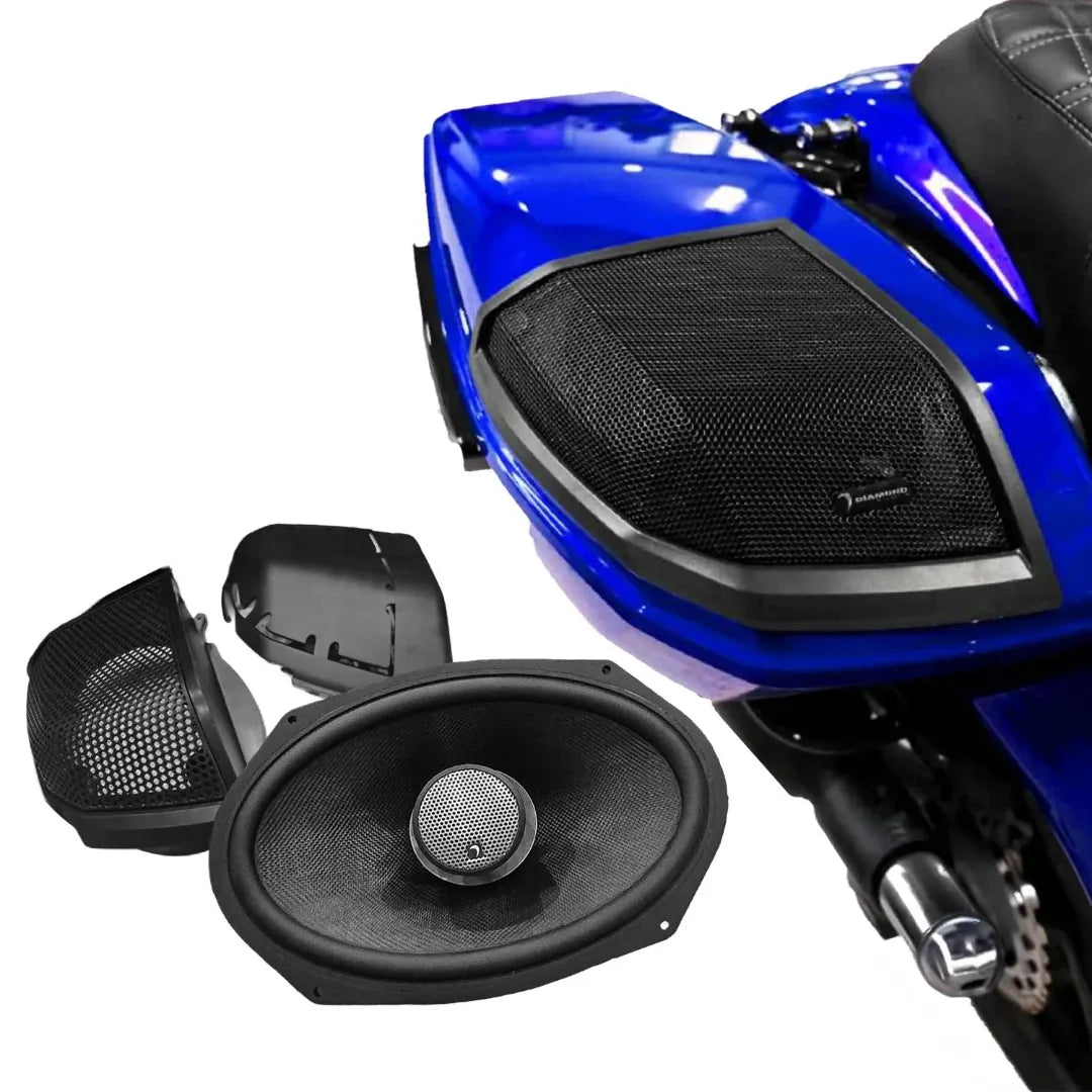 Diamond Audio 8x12 cut-in saddlebag lid kit with HXM812FBK speakers for 2024+ Harley-Davidson Touring