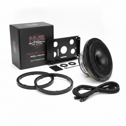 DS18 PRO-HY6.4MSL front speaker, NVS AK2 wiring, spacers and amplifier mounting hardware for 2014-2023 Harley-Davidson Street Glide