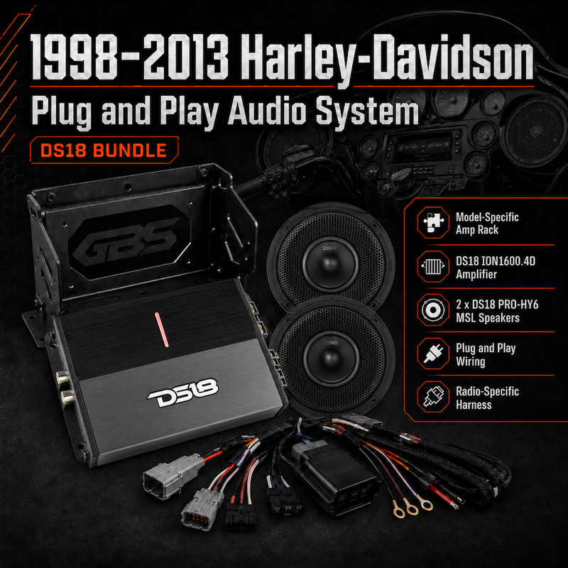 DS18 Motorcycle Audio 1998-2013 Harley-Davidson plug and play audio system