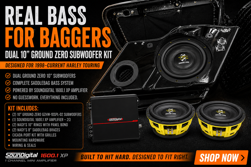 Ground Zero 10 inch Harley Touring subwoofer kit with Soundigital 1600.1 XP amplifier