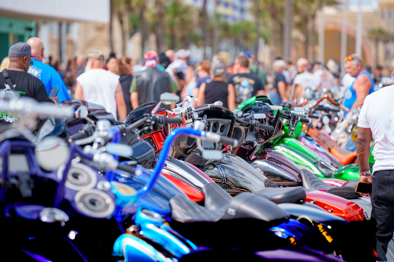 large crowd at a motorcycle convention