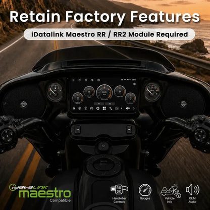 Vinland Rebel RBHT14 retaining Harley handlebar controls, gauges, vehicle information and OEM audio with an iDatalink Maestro RR or RR2 module