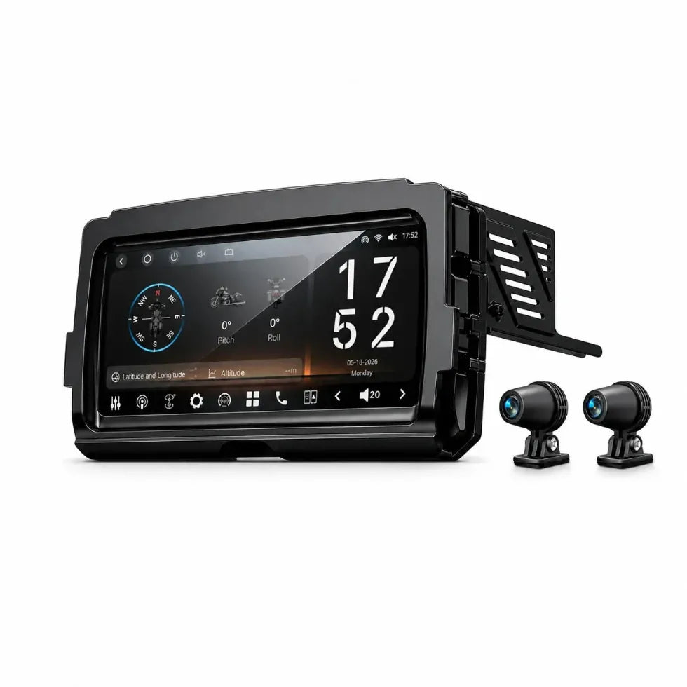 Vinland Rebel RBHT14 8.25-inch OEM-fit head unit with mounting bracket and dual cameras for 2014-2023 Harley-Davidson Touring models