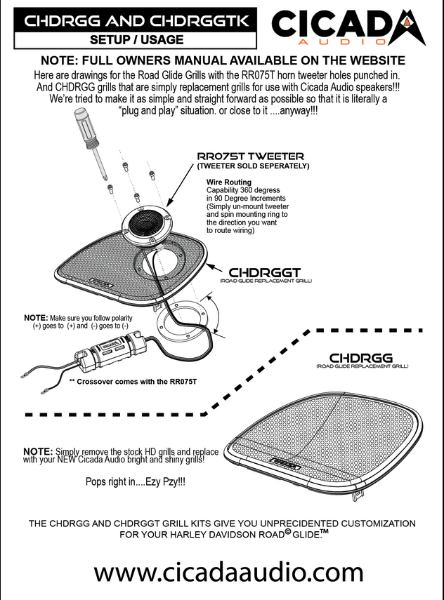 Cicada Audio Compression Drivers/Horn Cicada Audio CHDRGGTK Harley Davidson Road Glide Grills 2015-current