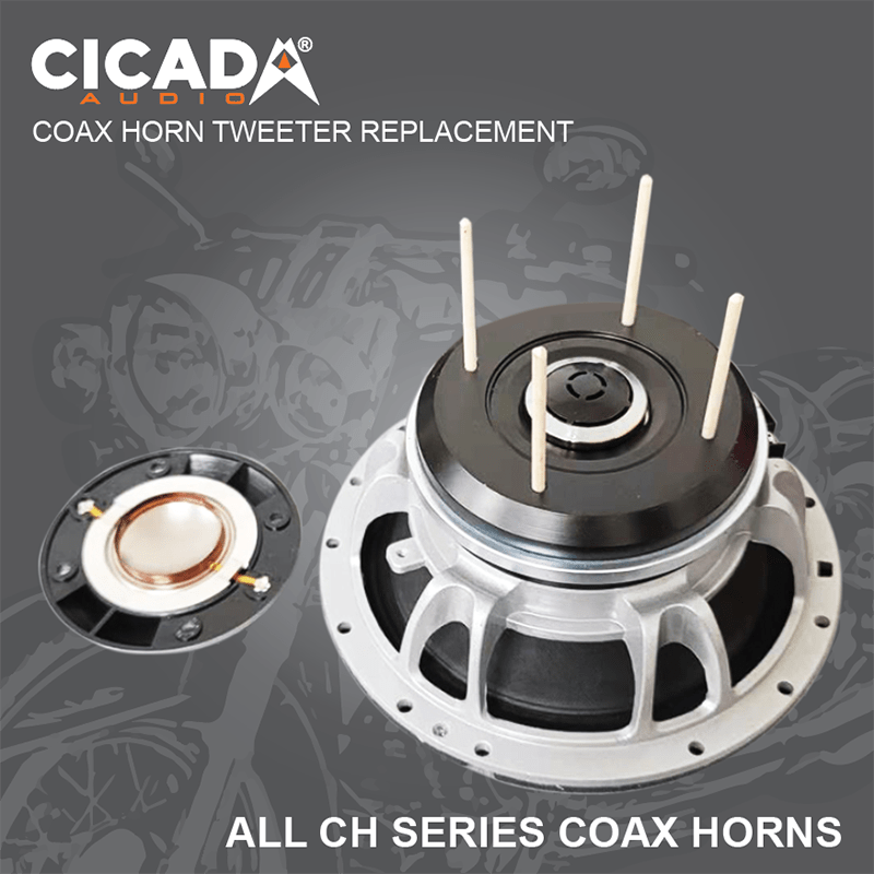 Cicada Audio CH65 6.5 inch pro coaxial horn speaker rear view with horn tweeter detail