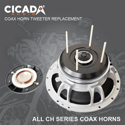 Cicada Audio CH65 6.5 inch pro coaxial horn speaker rear view with horn tweeter detail