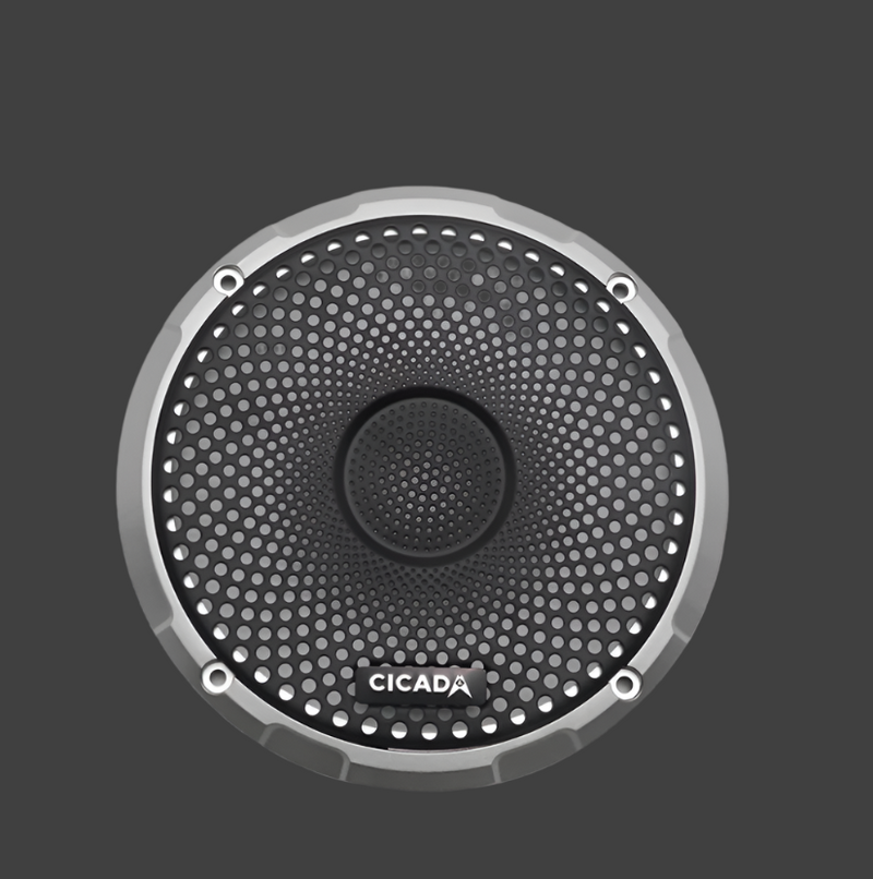 Cicada Audio CX65 6.5 inch coaxial speaker grille and front detail for motorcycle audio