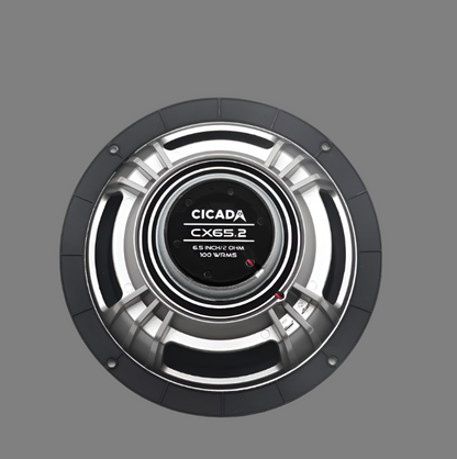 Rear magnet and basket detail of Cicada Audio CX65 6.5 inch coaxial speaker for Harley audio systems