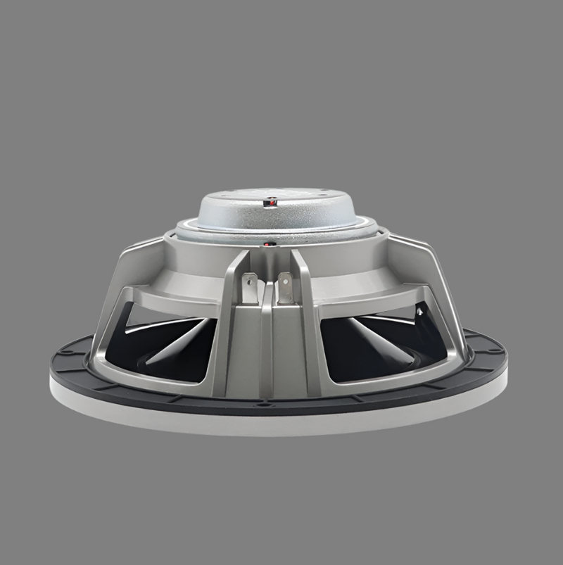 Side profile of Cicada Audio CX65 6.5 inch coaxial speaker showing shallow mounting depth for Harley installation