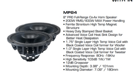 Diamond Audio MP84 8" Pro Full-range Coax Horn Speaker
